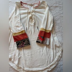 We the free XS Boho Cream Tunic with Colorful Sleeves